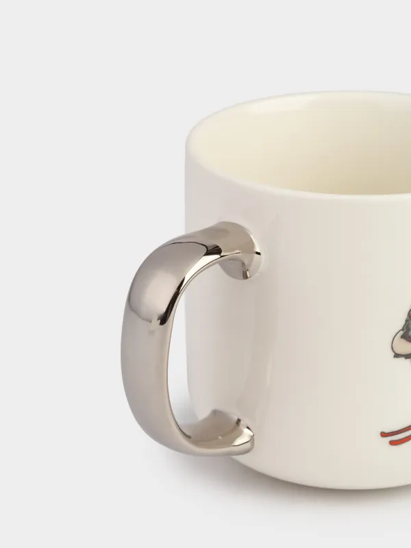 Кружка, 400 мл, фарфор N, бело-серебристая, Гусь на лыжах, Goose, image-2