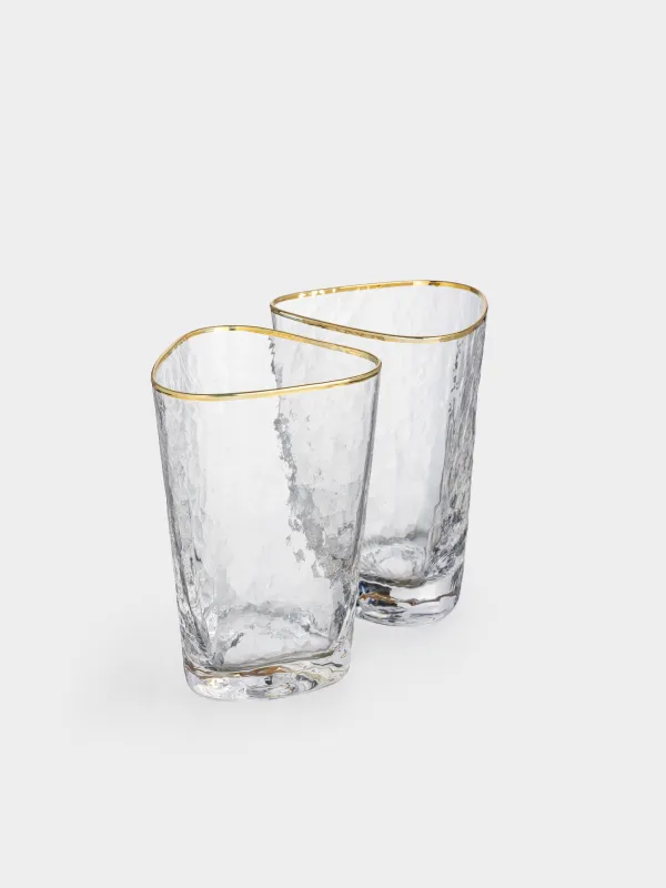 Стақан, 13 см, 400 мл, 2 дана, шыны, алтын жиегі бар, Triangle Gold, image-1