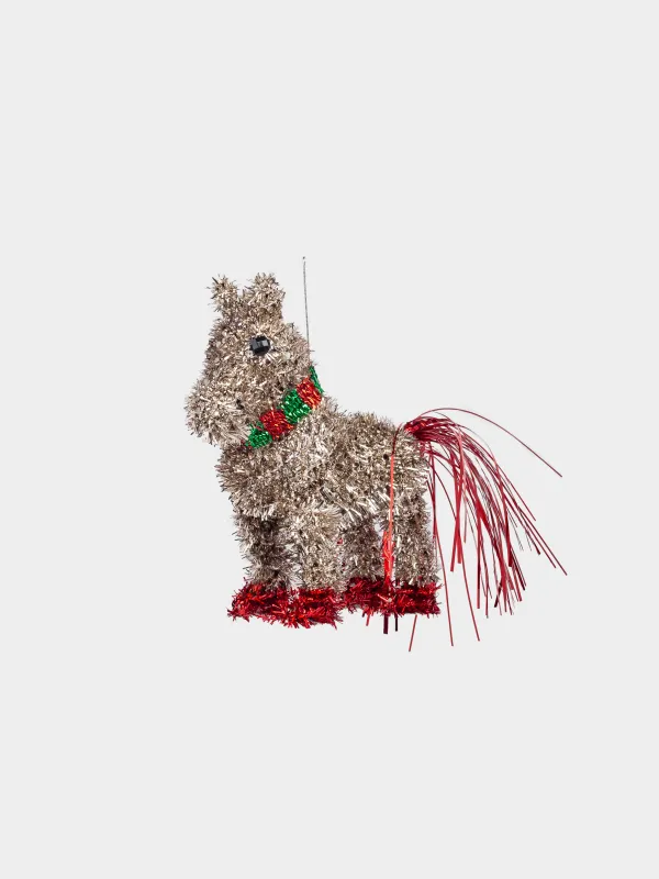 Шырша ойыншығы, 16 см, шырша жылтырағы/пластик, алтын және қызыл, Жылқы, Tinsel christmas, image-0