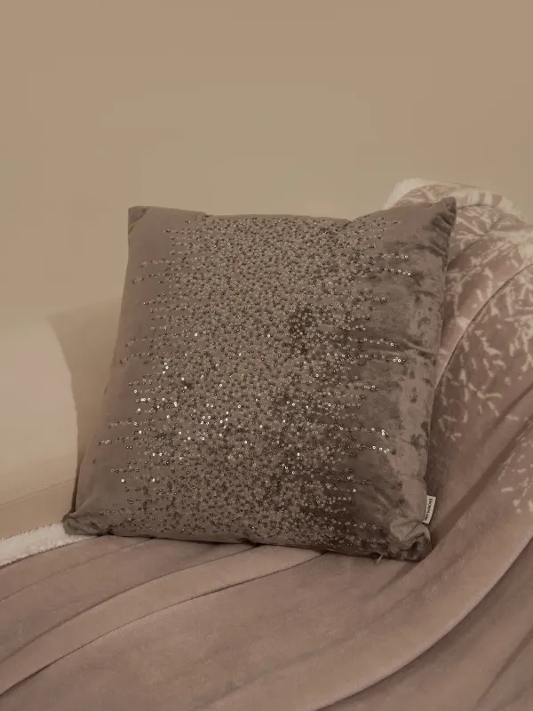 Сәндік жастық, 45х45 см, барқыт/моншақ, күміс, Sparkly, image-2