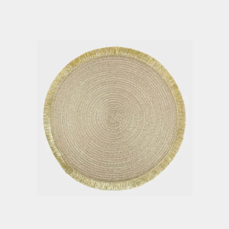 Салфетка под приборы, 38 см, с бахромой, полиэстер, круглая, золотистая, Rotary shine