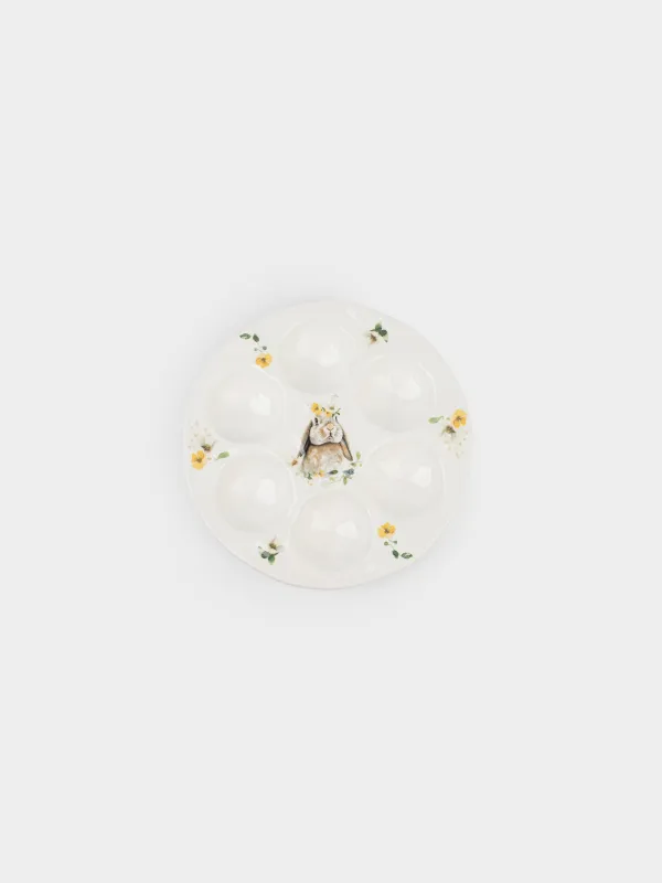 Пасха ыдысы, 18 см, 6 бөлім, керамика, ақ, Гүлдері бар қоян, Natural Easter, image-0