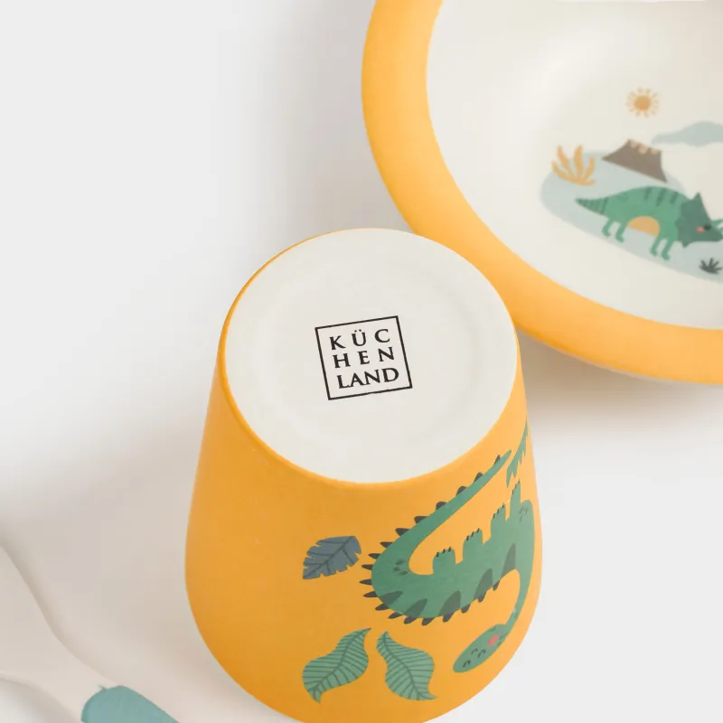 Ыдыс-аяқ жиынтығы, балаларға арналған, 5 зат, бамбук, сары-көк, динозаврлар, Dino, image-11