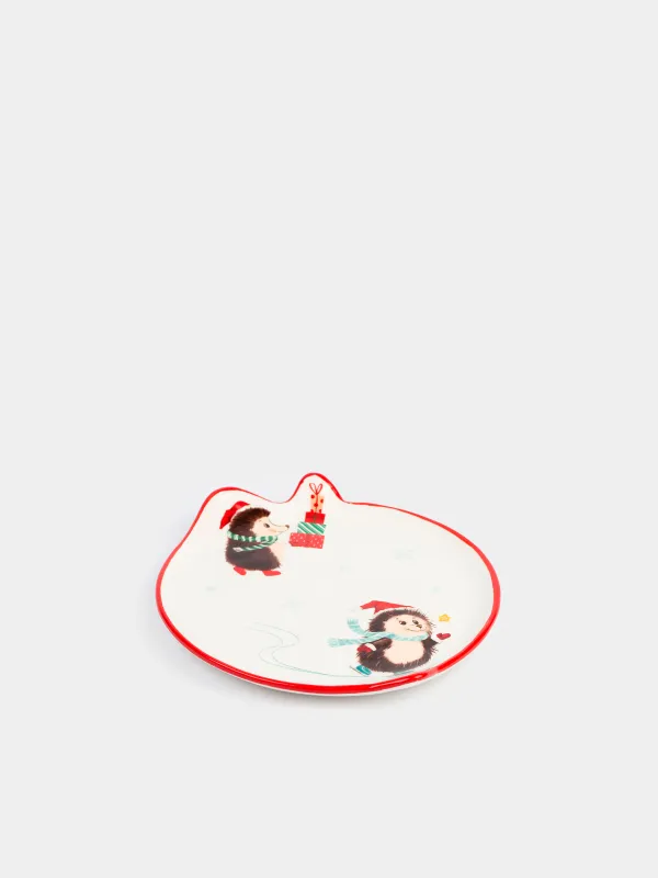 Тарелка закусочная, 21 см, керамика D, белая, Ежи с подарками, Hedgehog christmas, image-1