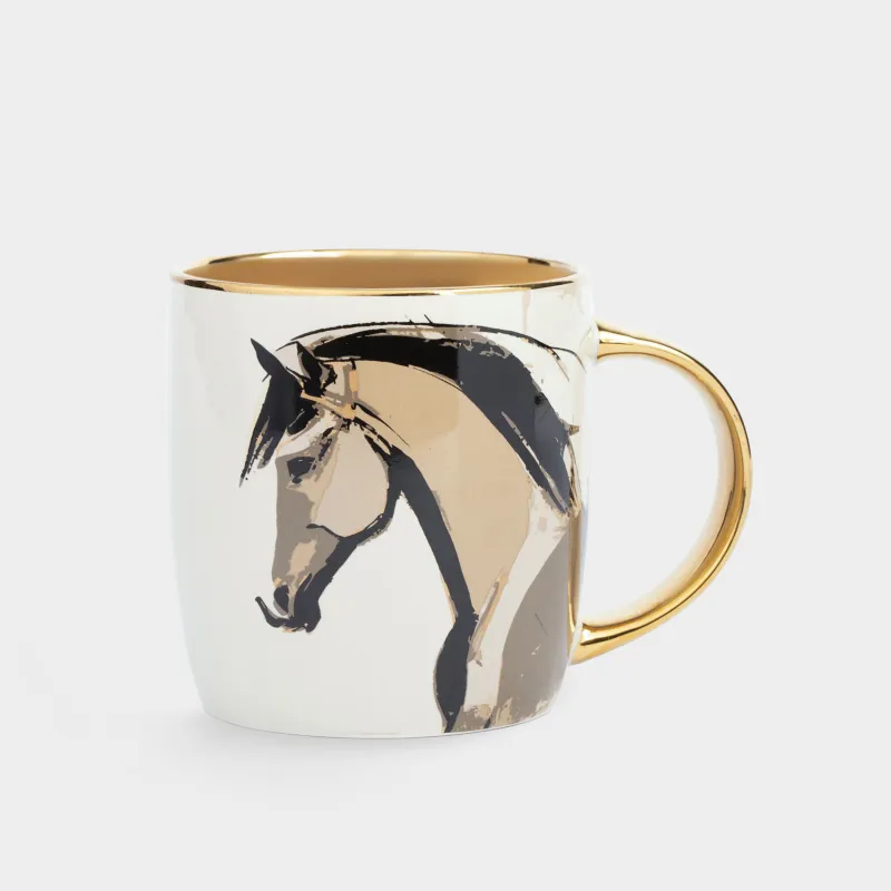 Саптыаяқ, 380 мл, фарфор N, сүт және алтын түстес, Жылқы, Horse gold