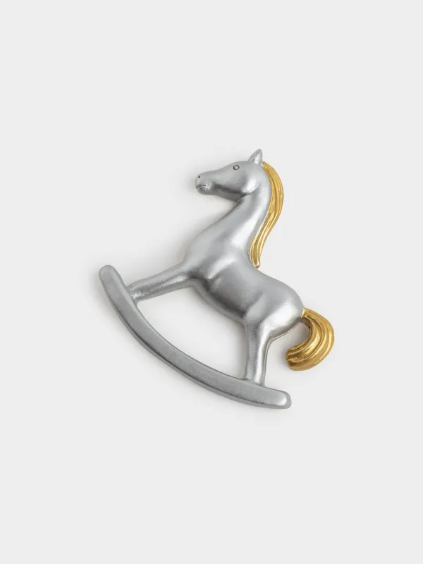 Магнит, 8 см, полирезин, күміс, Тербелетін ат, Horse silver, image-1