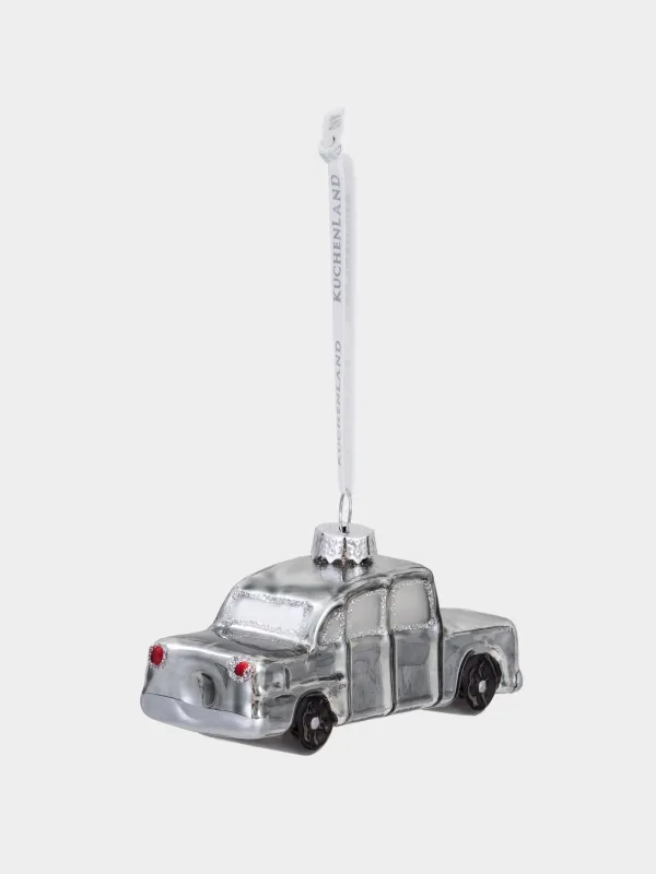 Шырша ойыншығы, 10х4 см, шыны, жылтырақтары бар, күміс, Машина, Figure christmas, image-1