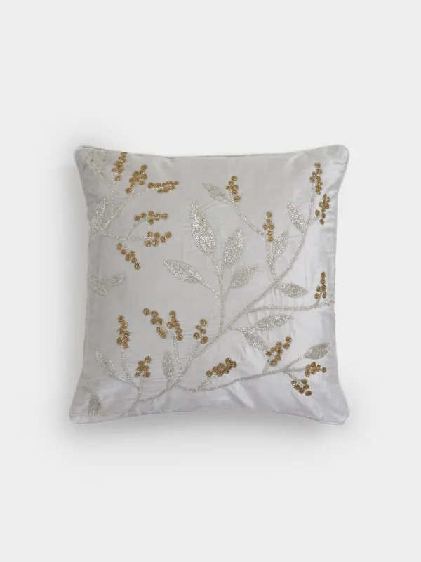 Сәндік жастық, 50х50 см, барқыт/моншақ, сарғылт-қоңыр, Бұтақтар, Print, image-0