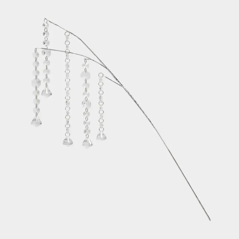 Сәндік бұтақ, 55 см, шыны, Күміс кристалдар, Crystal decor