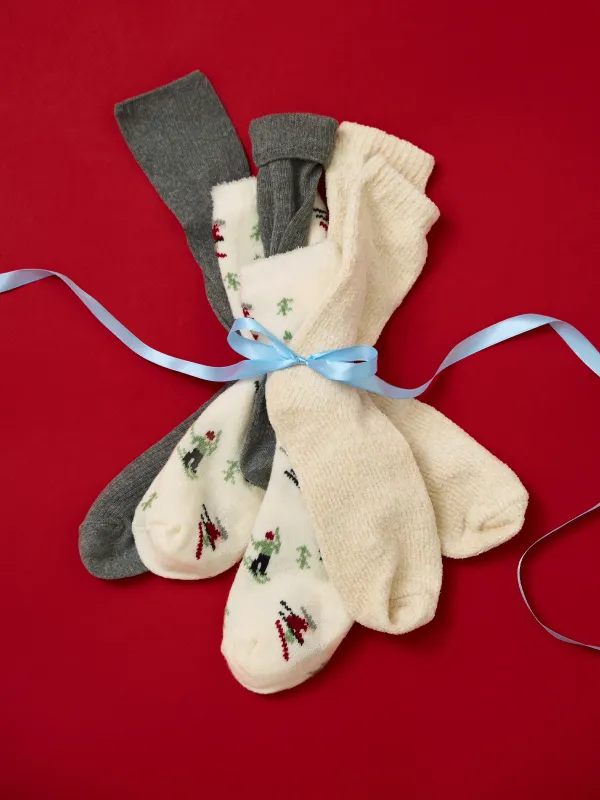 Әйелдер шұлықтары, үйге арналған, өлшемі 36-38, акрил/полиэстер, сүт түстес, Шаңғышылар мен шыршалар, жүн, image-4