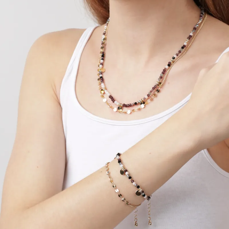 Тізбек, 52 см, 2 дана, металл/пластик, алтын, Түрлі-түсті тастар, минерал, image-2