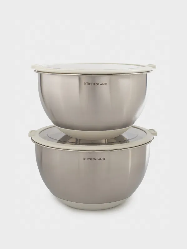 Тегеш, 2/3 л, 2 дана, қақпағы бар, түбі сырғуға қарсы, болат/пластик, сарғыш, Terra new, image-0