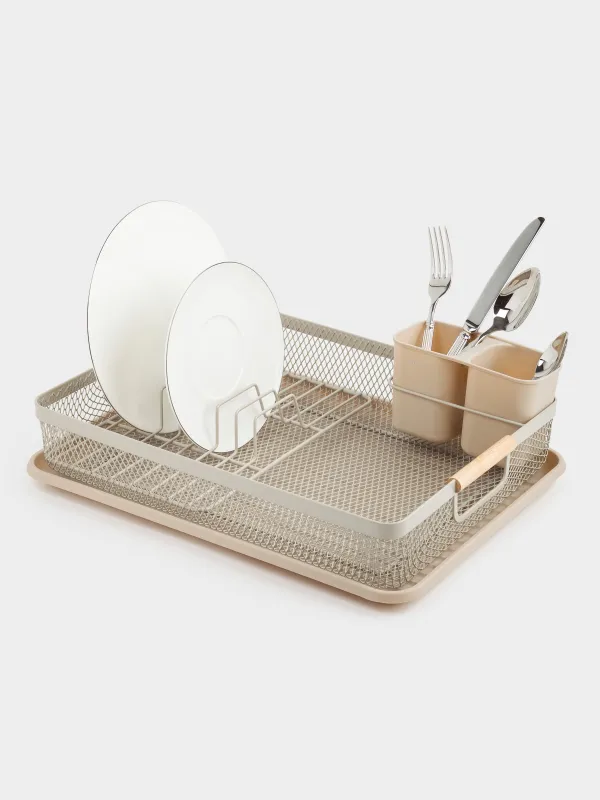 Ыдысқа арналған кептіргіш, 43х32 см, науасы бар, пластик/металл, сұр-сарғылт-қоңыр, Dainty twin, image-7