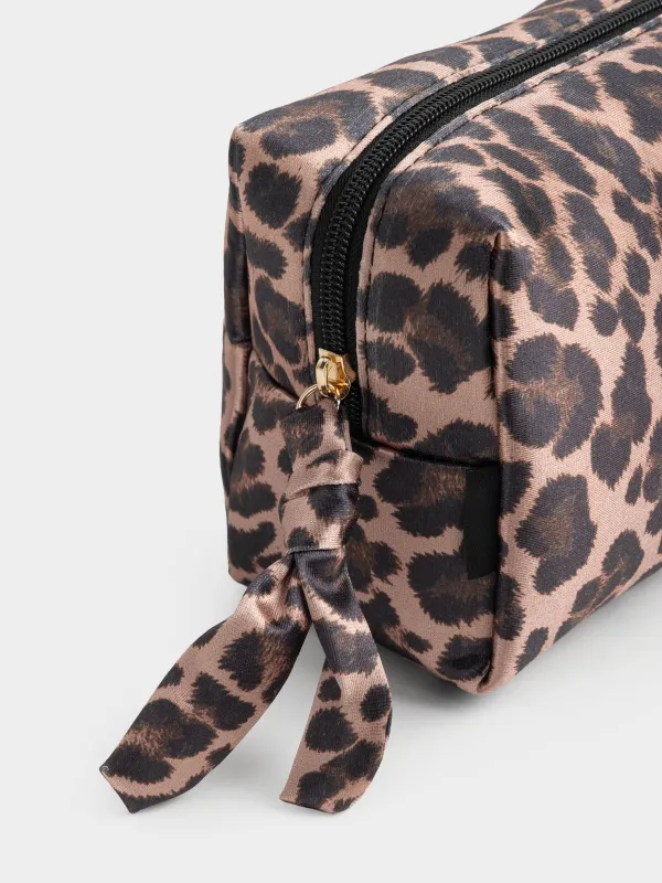 Косметикалық сөмке, 18х13 см, атлас, қара және қоңыр, Леопард, Leopard, image-2