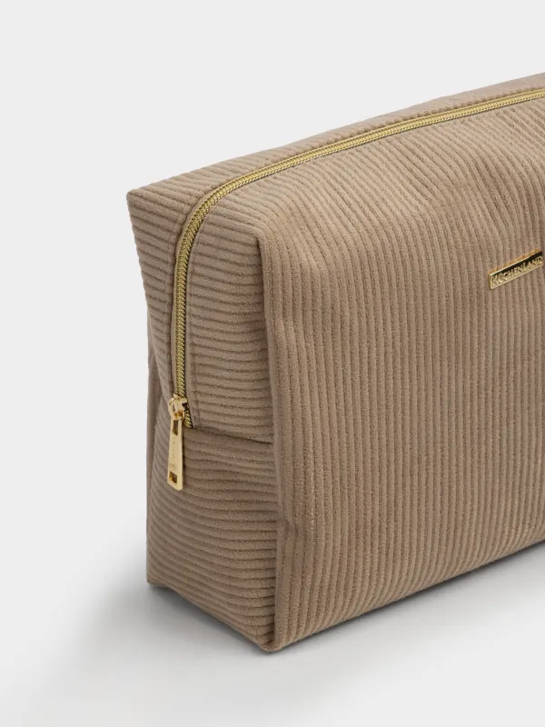 Косметикалық сөмке, 25х18 см, қырлы, барқыт, сарғылт-қоңыр, Moire, image-3