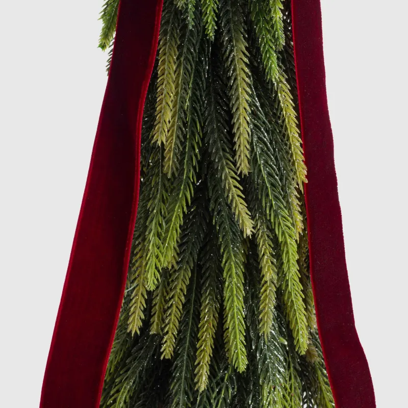 Шырша, жасанды, 47 см, крафт, полиэтилен, қызыл бантигі бар пен шары бар шырша, Conifer curved, image-2