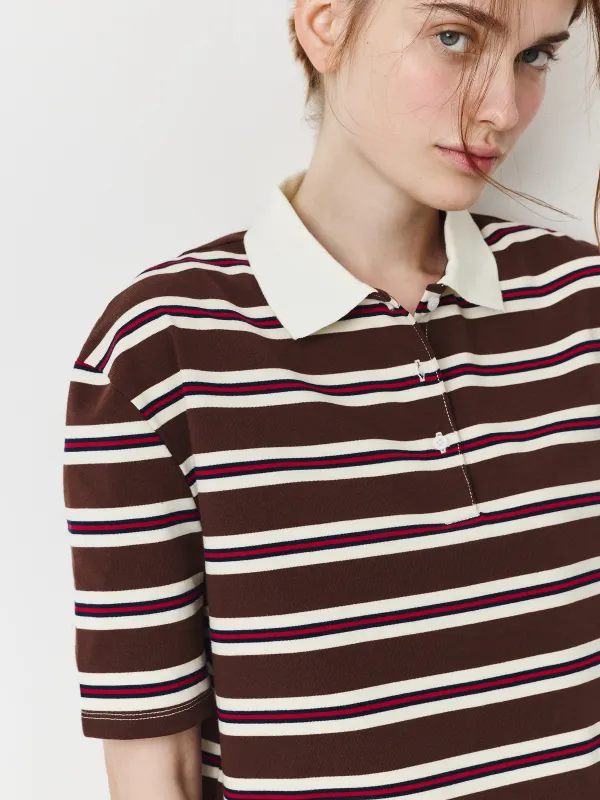 Әйелдерге арналған поло, өлшемі L, мақта/полиэстер, қоңыр, Жолақ, Kiami, image-1