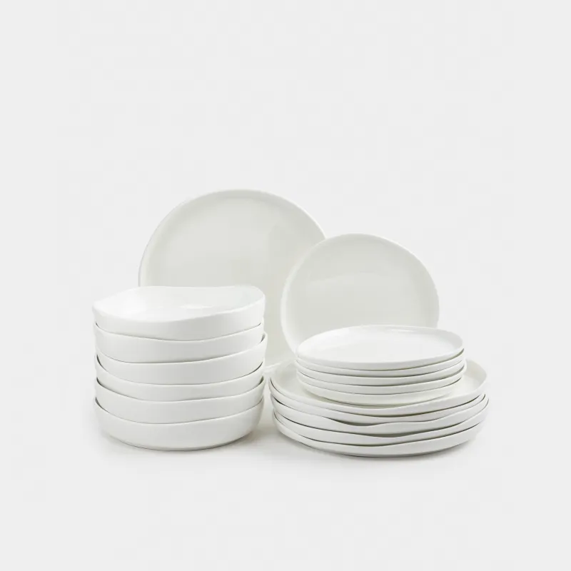 Ас сервизі, 6 адам, 18 зат, фарфор F, ақ, Жиегі тегіс емес, Vergaleo