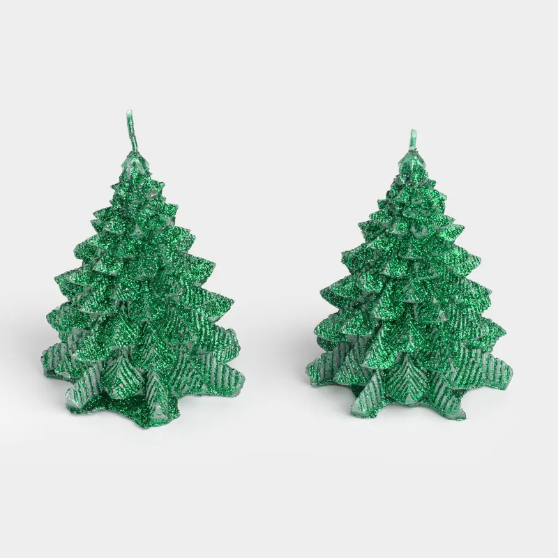 Шам, 6x9 см, 2 дана, жылтырақтары бар, жасыл, Шырша, Fir candle