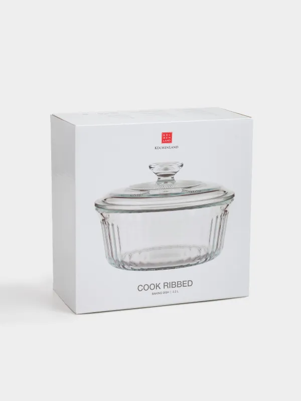 Форма для запекания, 22 см, 2,2 л, с крышкой, стекло Т, круглая, Cook ribbed, image-4