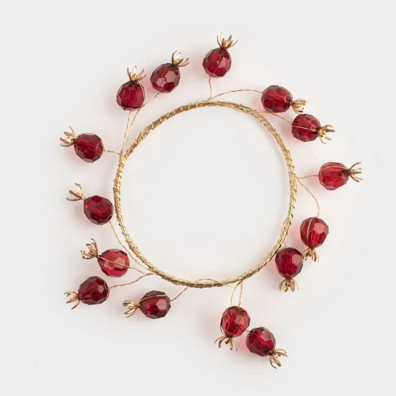 Венок для свечи, 10/18 см, металл/пластик, Красные гранаты, Garnet decor