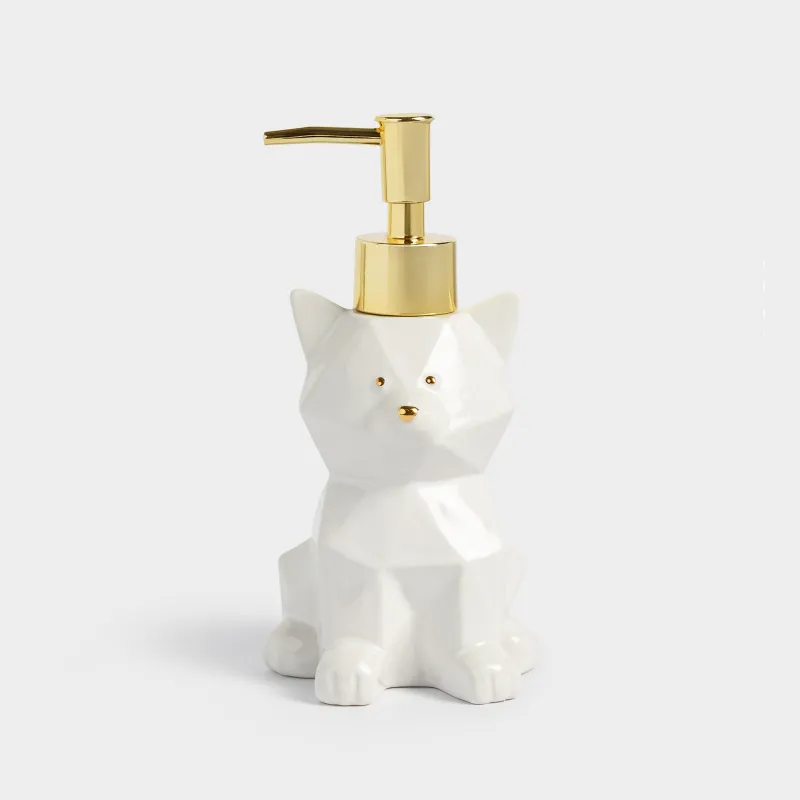 Диспенсер для жидкого мыла, 280 мл, керамика/пластик, бело-золотистый, Кот, Art modern