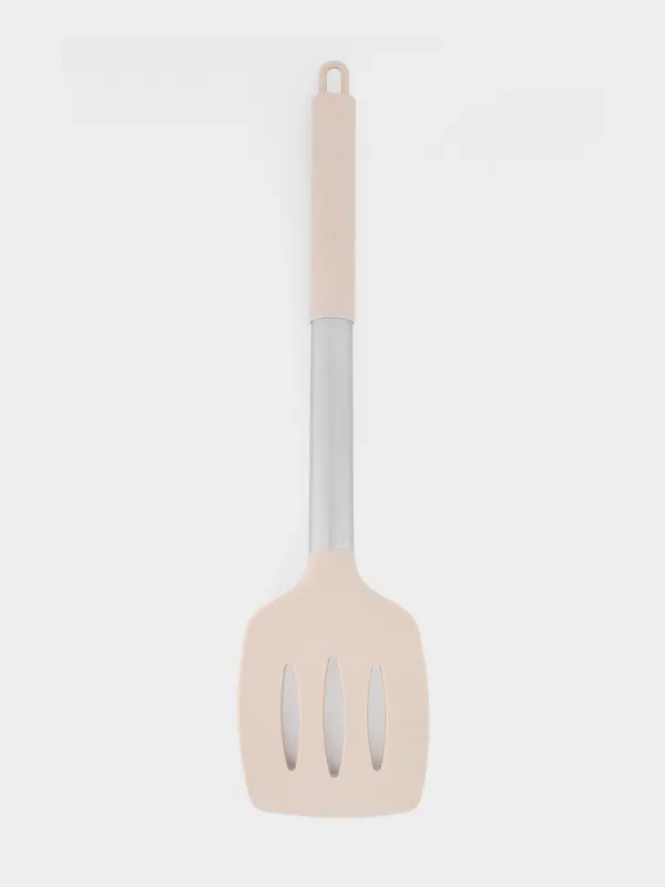 Қалақша, 34 см, саңылаулары бар, силикон / Болат, сұр-сарғылт қоңыр, Metallic, image-3