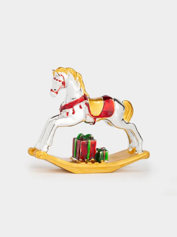 Мүсінше, 10 см, полирезин, ақ және алтын, Тербелетін ат, Horse white, image-0