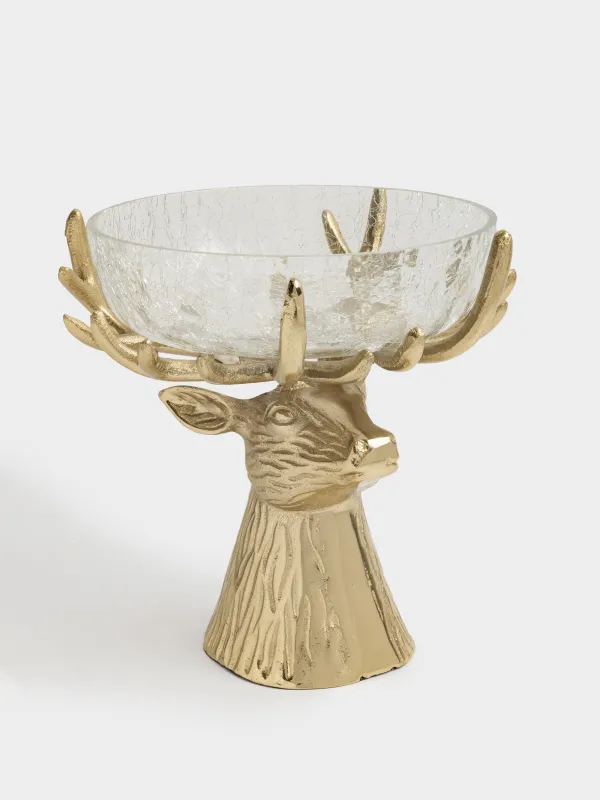 Жеміс вазасы, 27х26 см, аяқты, шыны/металл, алтын, Бұғы, Arctic deer, image-0