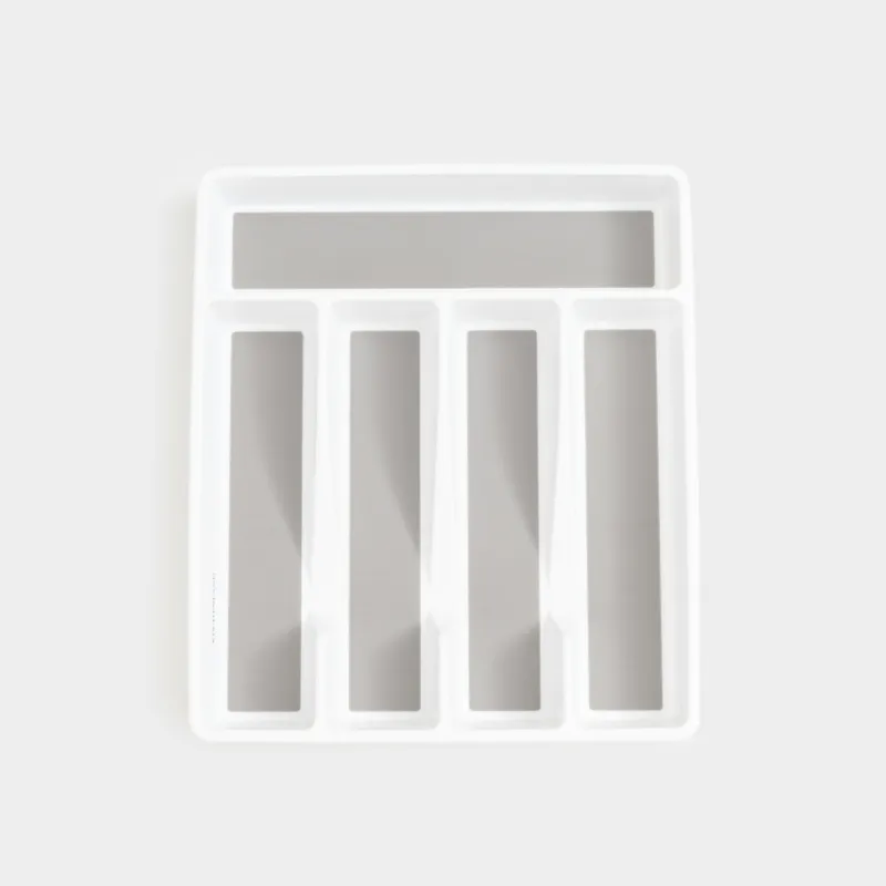 Лоток для столовых приборов, 33х29 см, 5 отд, пластик/каучук, бело-серый, Non-slip