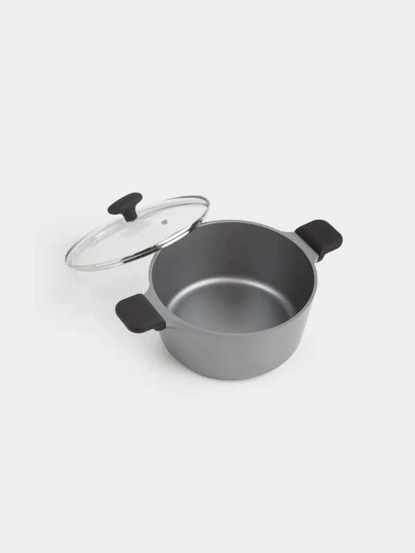Кәстрөл, 24 см, 4,8 л, қақпағы бар, жабыны бар, алюминий, сұр-қара, Mintali, image-2