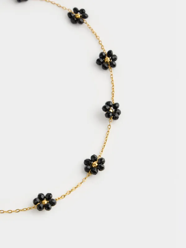 Шынжыр, 45 см, металл/шыны, алтын түстес, Гүлдер, Jewelry flower, image-1