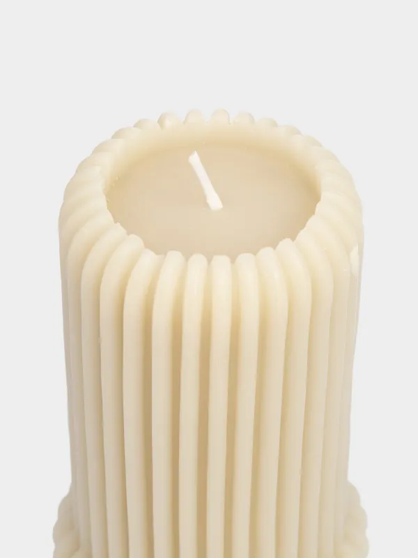 Свеча, бежевая, Ribbed candle, image-2