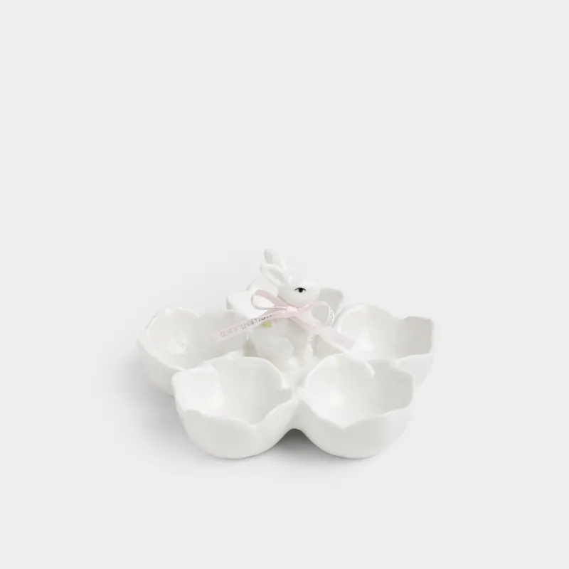 Пасха ыдысы, 14х8 см, 5 бөлім, керамика, сүт түстес, Гүлдер арасындағы қоян, Rabbit bloome