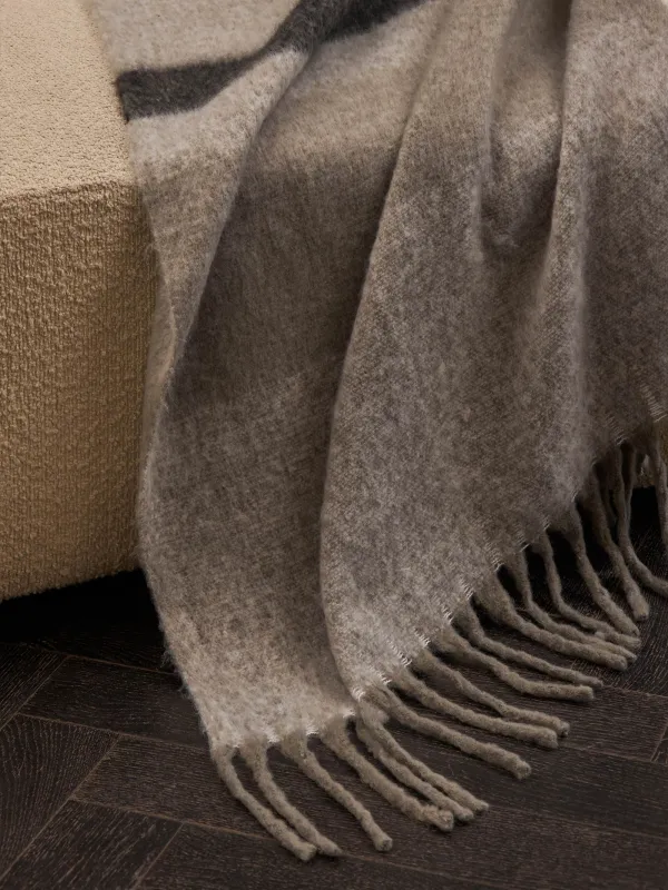 Плед, 150х170 см, с бахромой, акрил, серо-бежевый, Клетка, Hazel, image-3