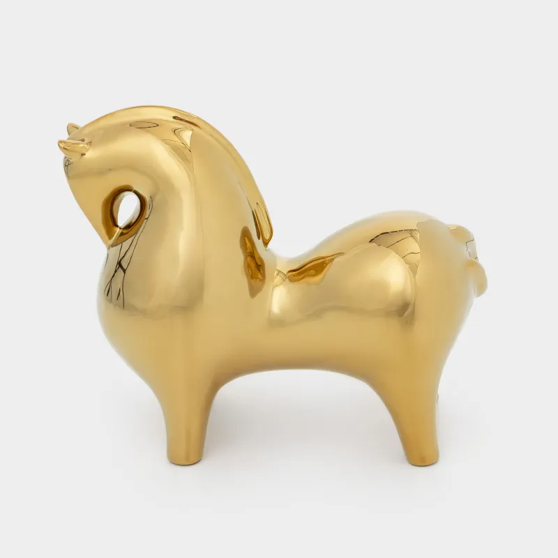 Статуэтка, 31х27 см, керамика, золотистая, Конь, Horse gold