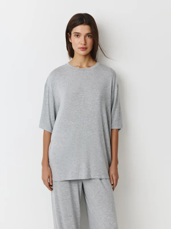 Әйелдер футболкасы, үйге арналған, өлшемі S, вискоза/спандекс, сұр меланж, Aidila, image-0