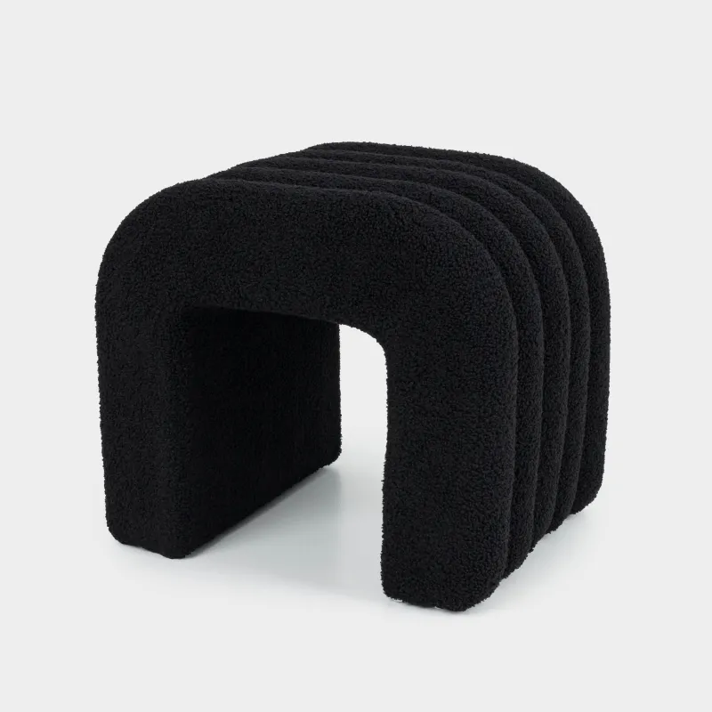 Пуфик, 43х36 см, букле/ағаш, қара, Арка, Boucle, image-1