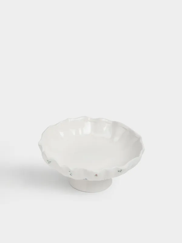 Жеміс вазасы, 25х12 см, аяқты, керамика, сүт түстес, Нәзік гүлдер, El flora, image-2