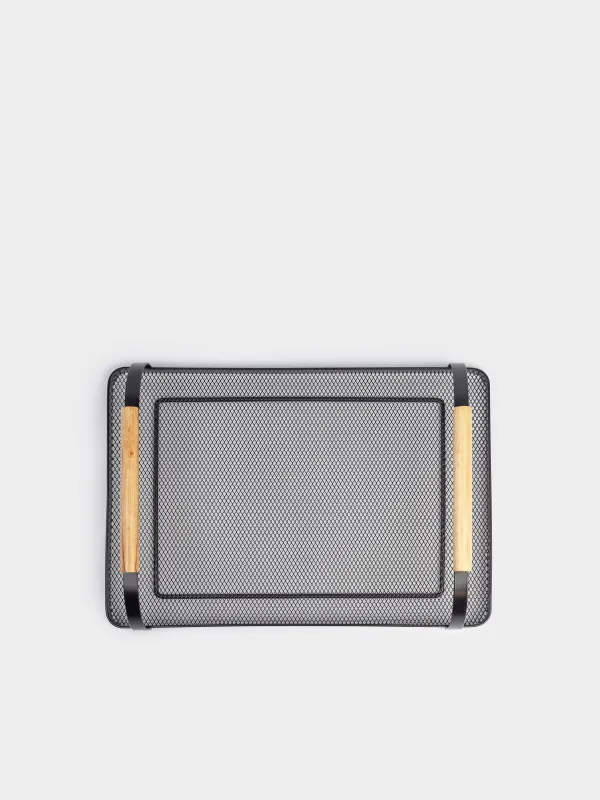 Науа, 33х23 см, тұтқалары бар, металл/ағаш, тікбұрышты, қара, Black style, image-6