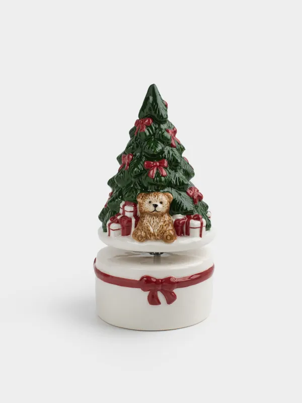 Мүсінше, музыкалық, 15 см, бұрамалы, керамика, Шырша жанындағы аю мен жылқы, Christmas traditions, image-0