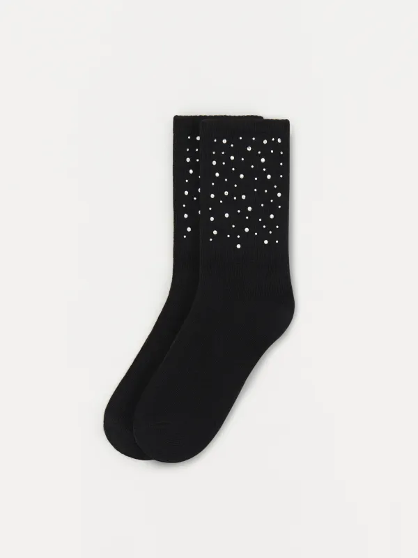 Носки со стразами, черные, Brilhar, image-1