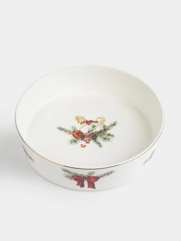 Блюдо, 24х6 см, с бортами, фарфор F, белое, Лошадка и еловые ветви, Christmas miracle classic, image-1
