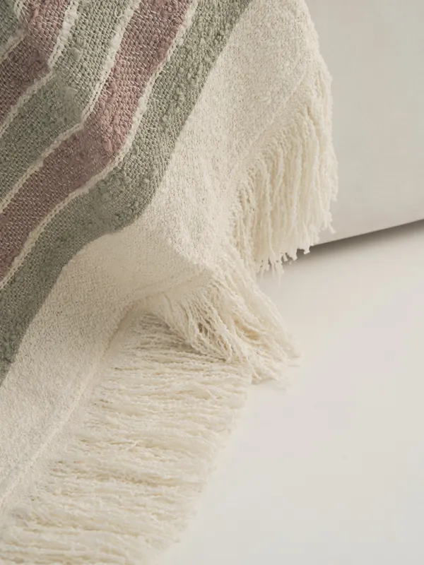 Көрпе, 130x170 см, шашақты, полиэстер/мақта, жасыл-күлгін, жолақты, Tabby, image-5