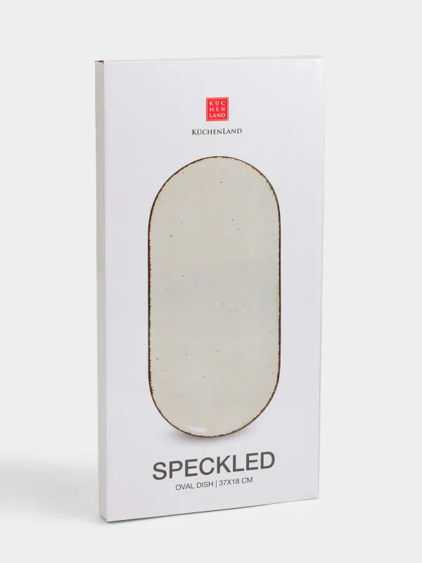 Табақ, 37х18 см, керамика, сопақ, сарғыш, секпіл, Speckled, image-4