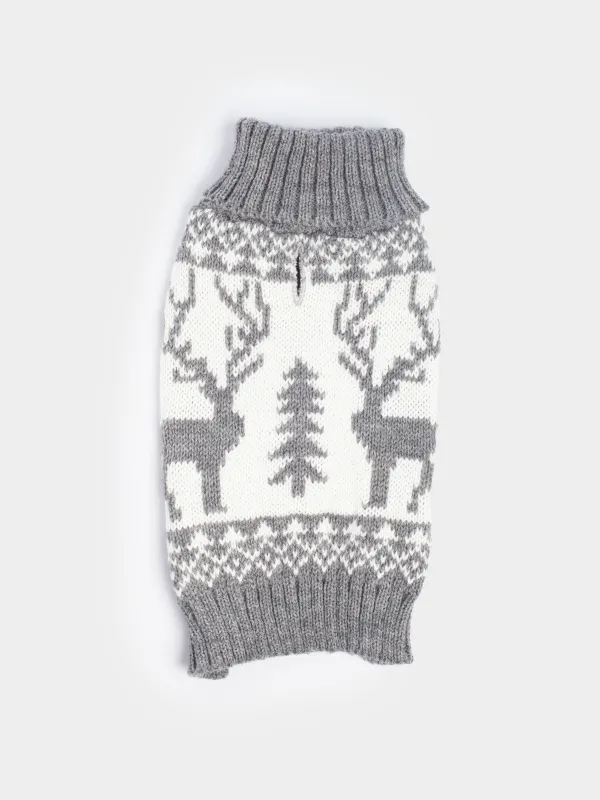 Жануарлар свитері, 32 см, өлшемі S, акрил, сұр және ақ, Бұғы, Fashion pet, image-1