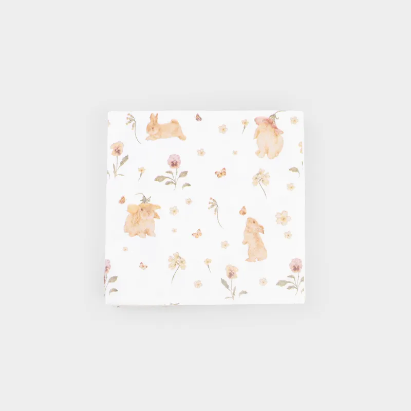 Салфетки бумажные, 33х33 см, 20 шт, квадратные, белые, Кролики и цветы, Easter