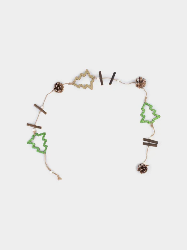 Сәндік гирлянд, 1 м, ағаш, жылтырақтары бар, Шырша бүршіктері бар шыршалар, Figure wood, image-0