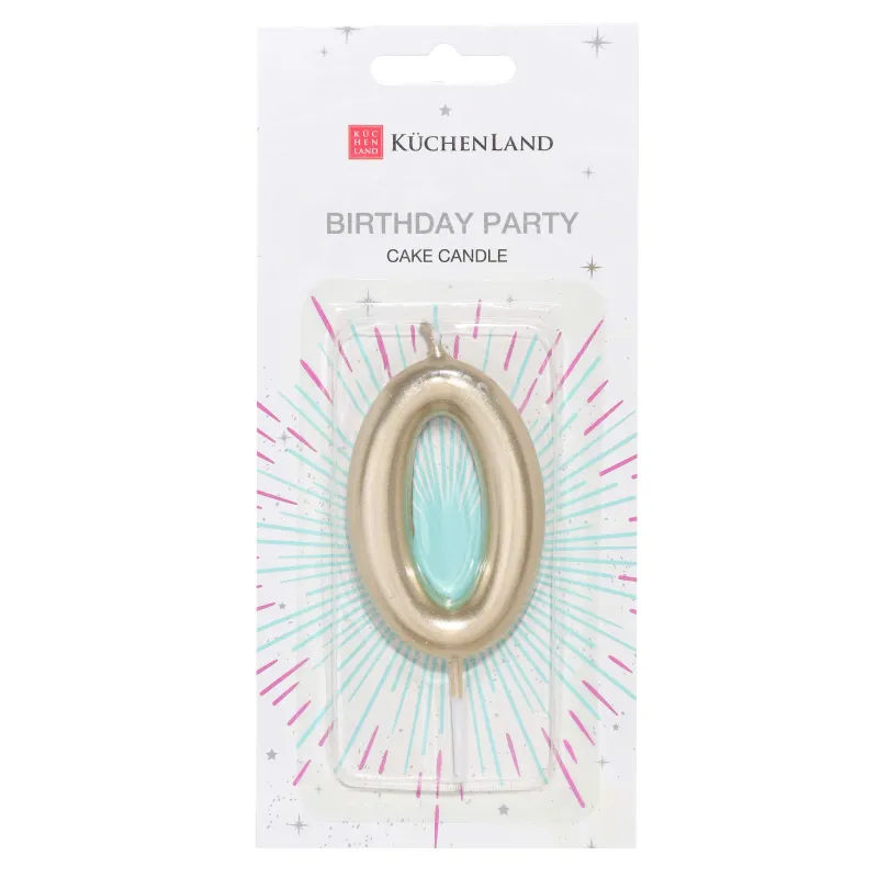 Свеча для торта, 8 см, золотистая, Цифра 0, Birthday party, image-1