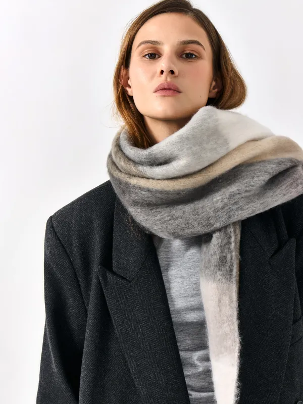 Әйелдер шарфы, 180х50 см, жиектері бар, полиэстер, сұр және сарғылт-қоңыр, Тор, Loop, image-6